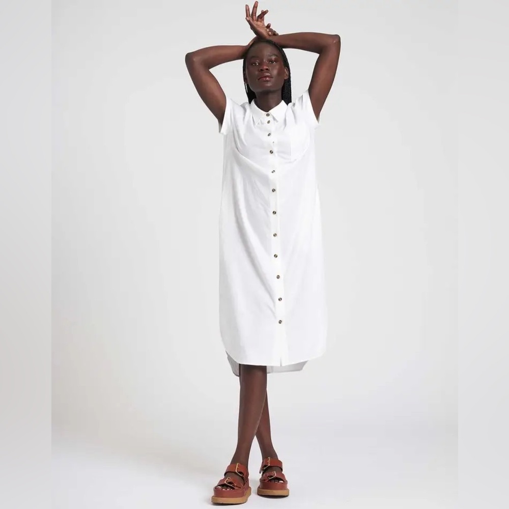 Universal Standard Dune Linen Shirt Dress in White